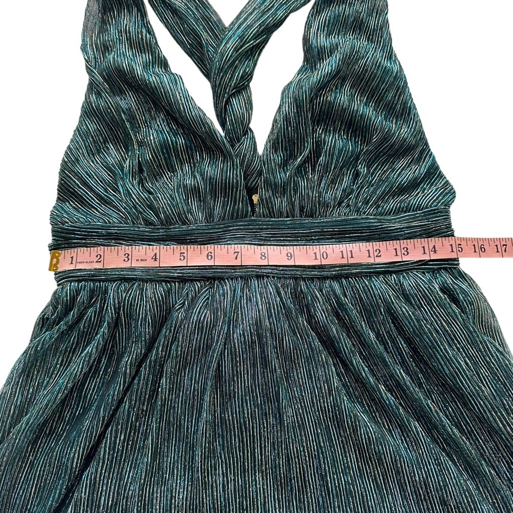 NWT LULUS Sz L Women Ailey Metallic Gold Teal Twist Back Skater Dress L 17D1756 - Picture 12 of 16